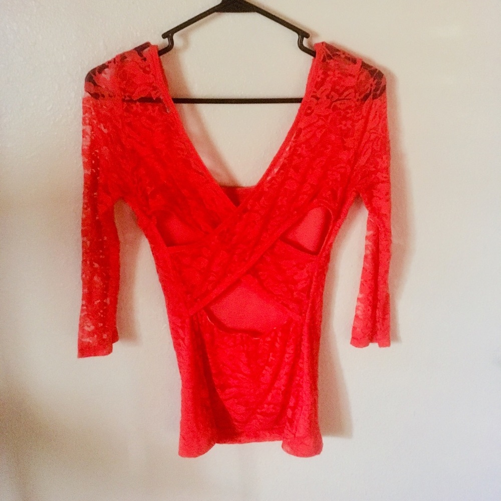 Charlotte Russe Lace 3/4 Sleeve Coral Shirt